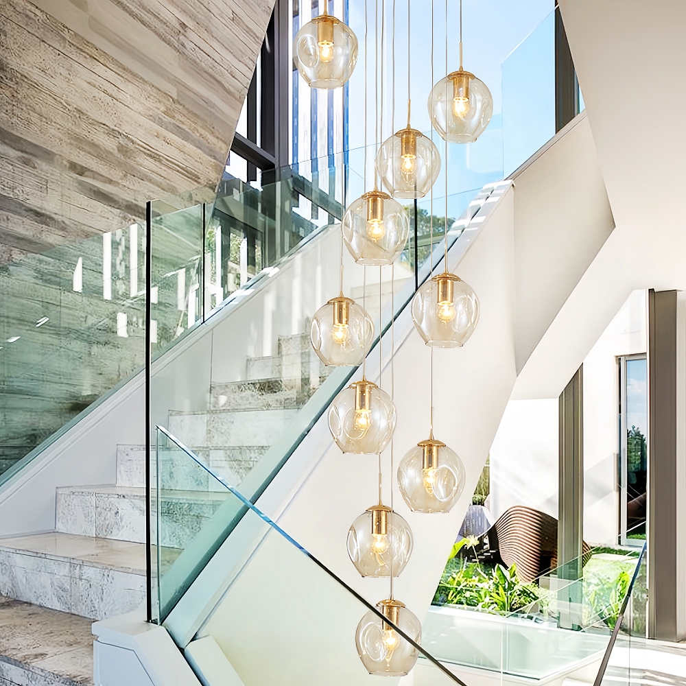 Nordic Modern Minimalist Staircase Duplex Villa Glass Meteor Pendant Light