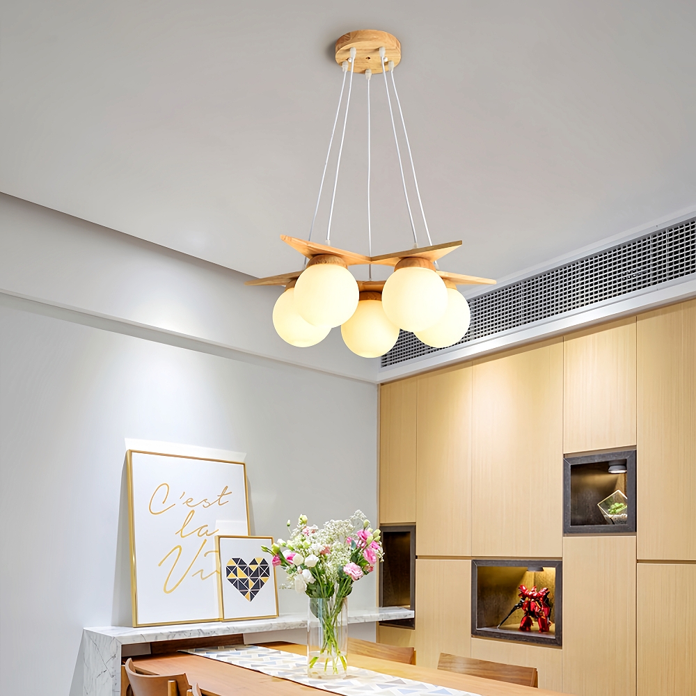 Nordic Creative Personalized Solid Wood Windmill Shaped Pendant Light