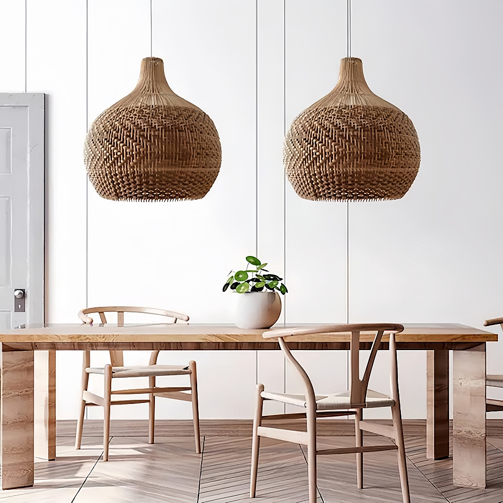 Handwoven Rustic Rattan Pendant Light Lampshade For Living Room