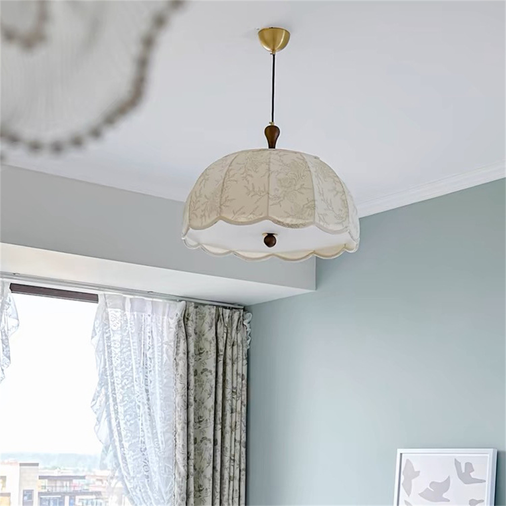 French Retro Patterned Fabric Bedroom Pendant Light