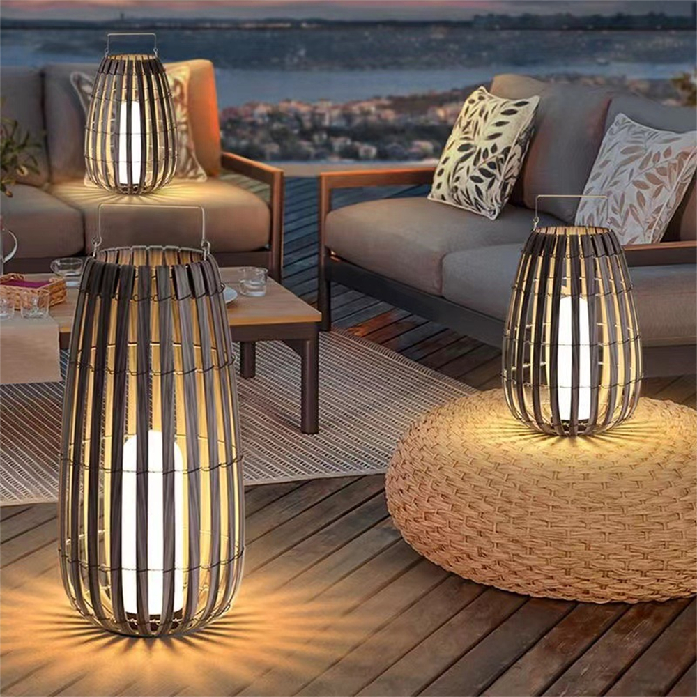 Outdoor Rattan Villa Garden Lawn Light Balcony Floor Lamp