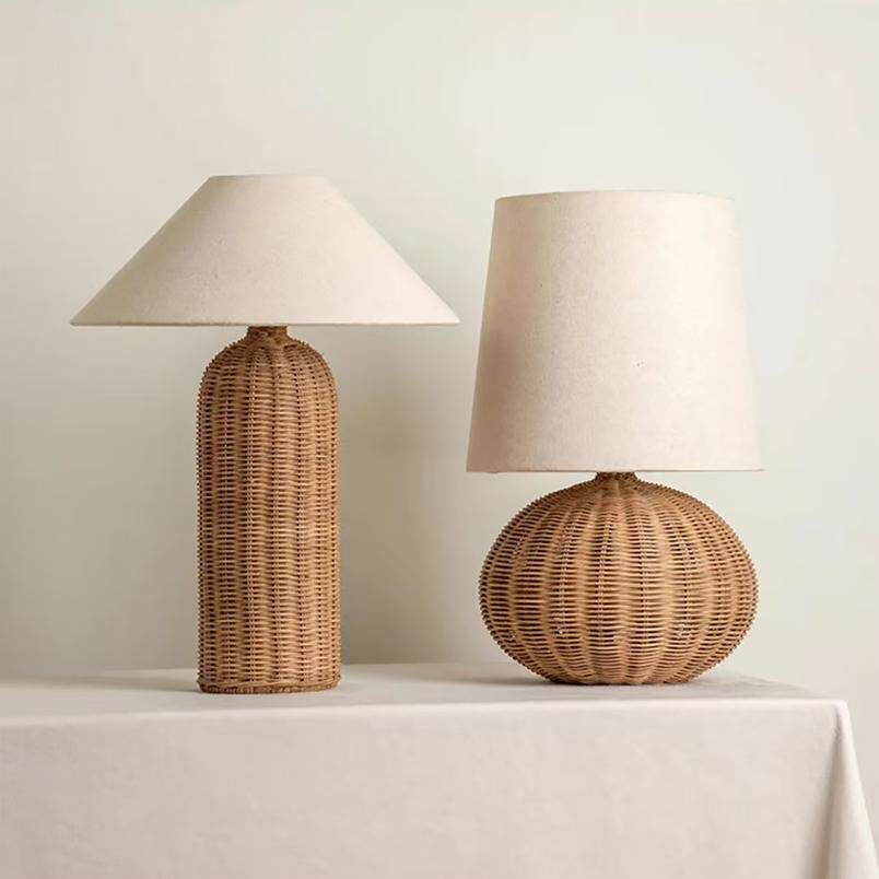 Rustic Woven Table Lamps with Natural Bamboo Material Light