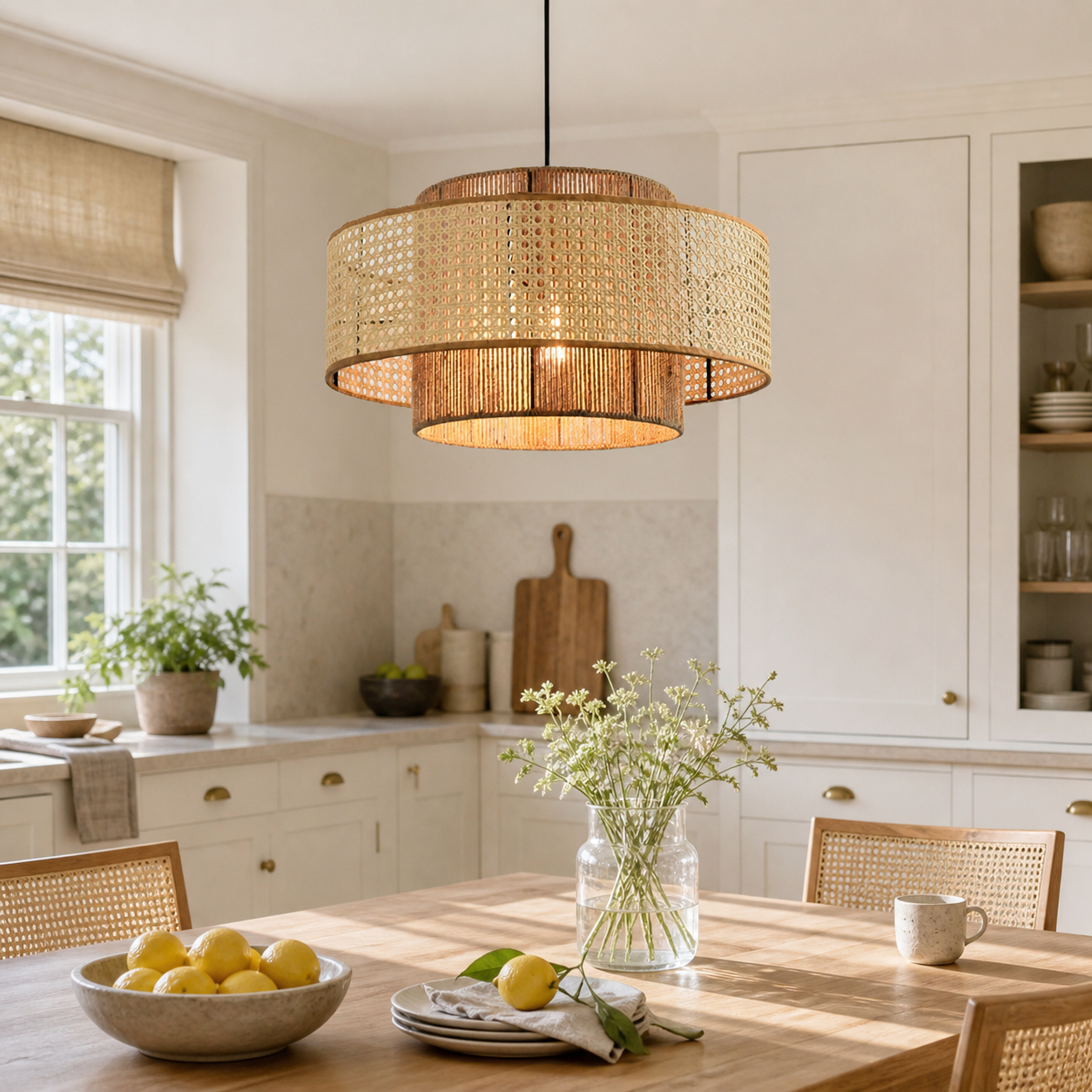 Restaurant Rattan Pendant Light Fixture Wabi-sabi Rope Light