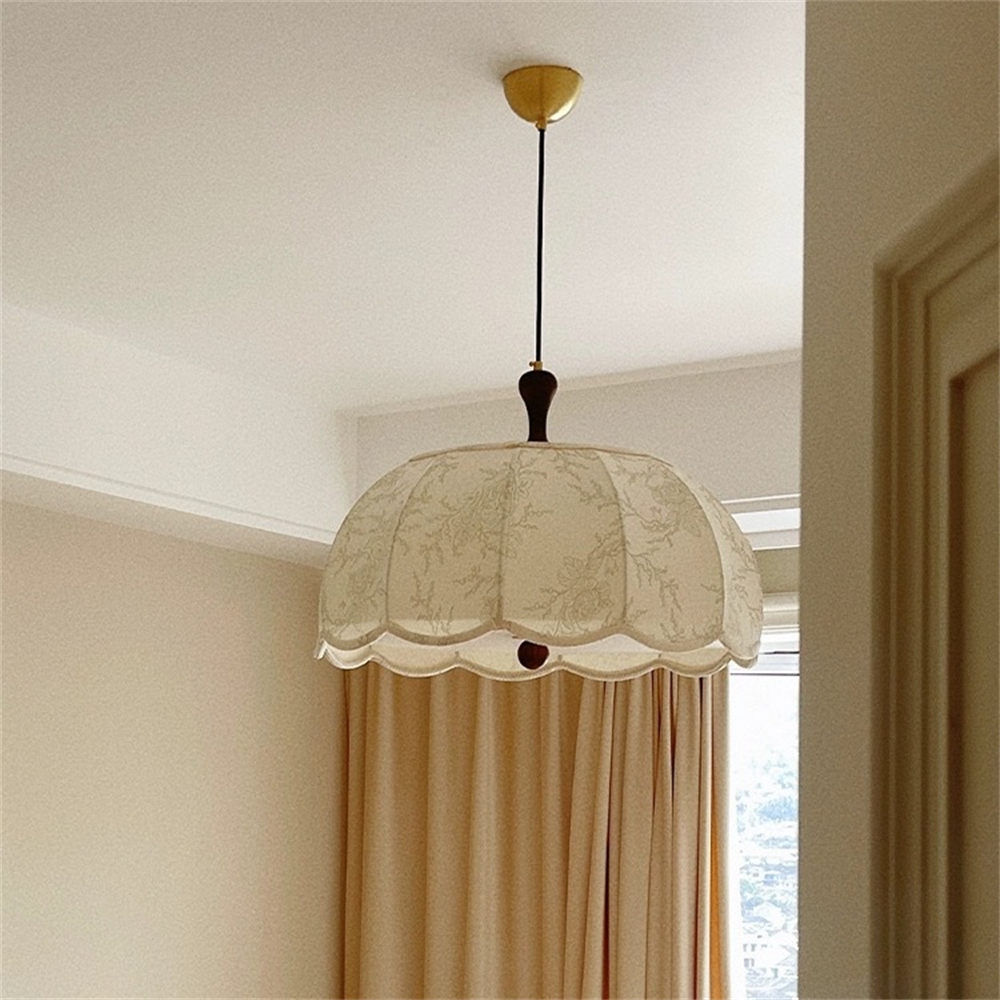 French Retro Patterned Fabric Bedroom Pendant Light