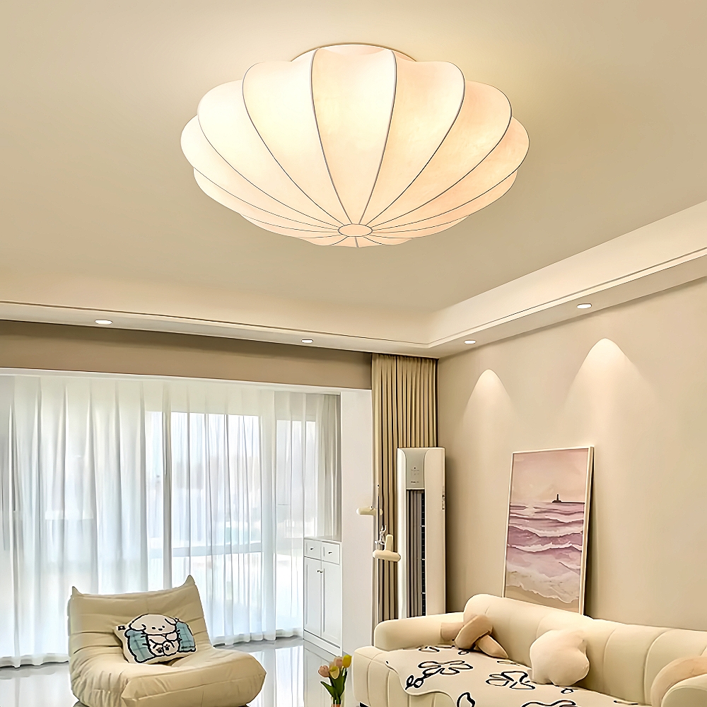 Japanese Wabi Sabi Style Retro Cream Style Circular Art Handmade Silk Lamp