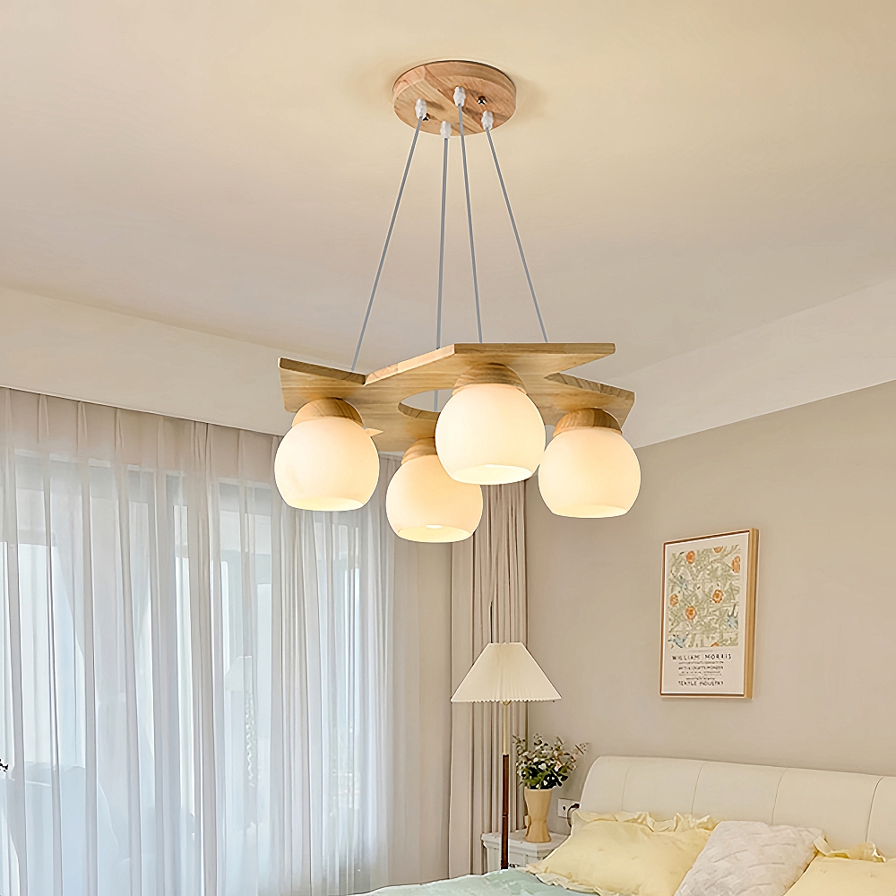 Nordic Creative Personalized Solid Wood Windmill Shaped Pendant Light