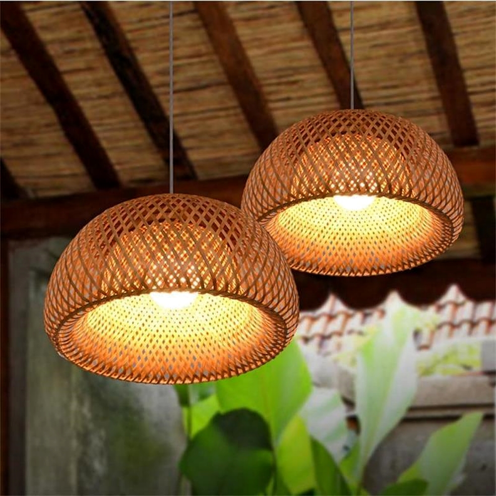 Rural Style Handmade Woven Double-Layer Bamboo Pendant Light And Ceiling Light