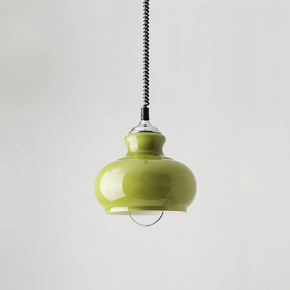 French Retro Cream Style Gourd Shaped Glass Art Pendant Light