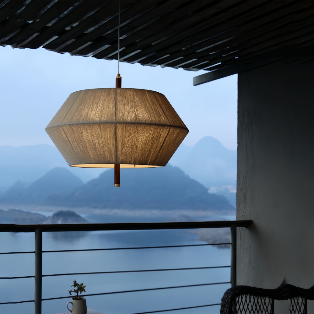 Wabi Sabi Style Tea Room Vintage Woven Cotton Thread Pendant Light