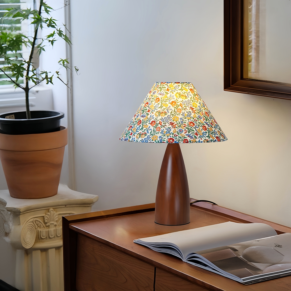 Wabi Sabi Style Retro Solid Wood Fabric High-End Desk Lamp