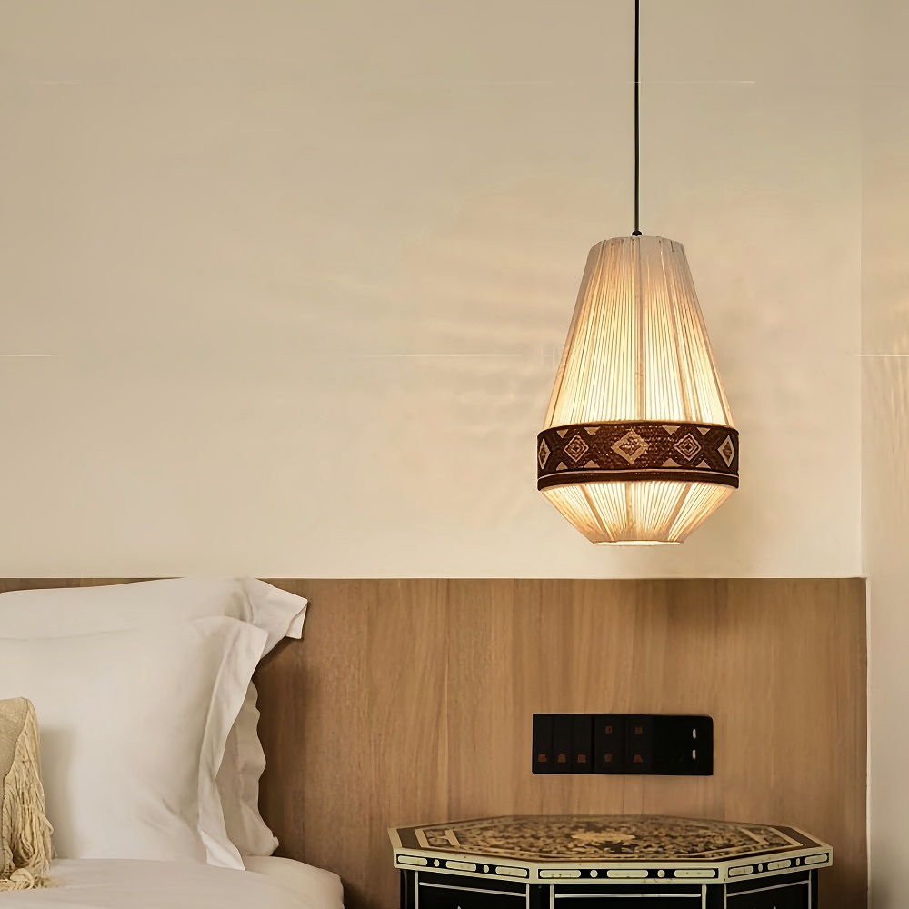 Bohemian Retro Style Hemp Rope Fabric Woven Pendant Light Bedroom