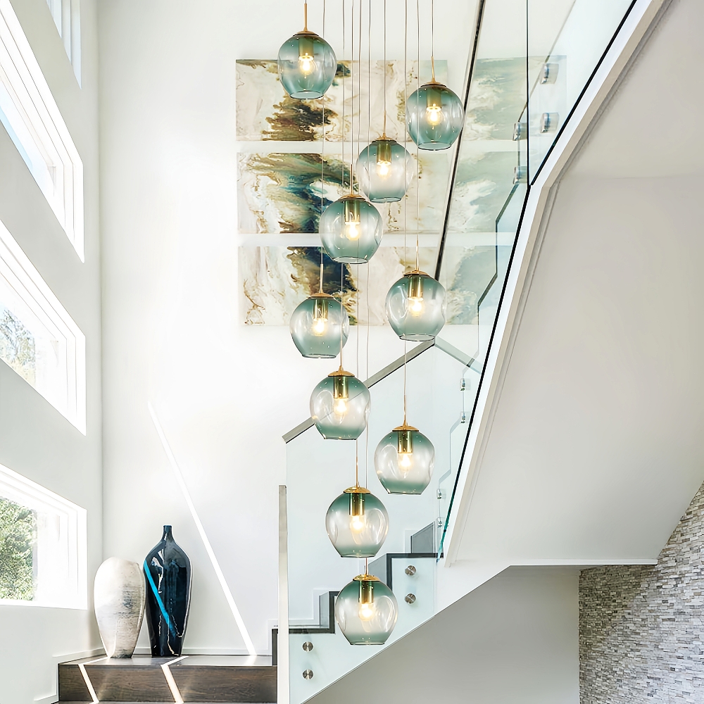 Nordic Modern Minimalist Staircase Duplex Villa Glass Meteor Pendant Light