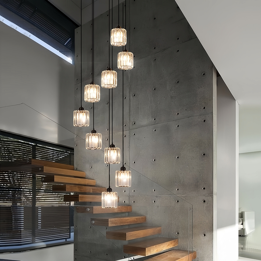 Modern Minimalist LED Crystal Chandelier Creative Duplex Staircase Villa Living Room Lighting Fixtures