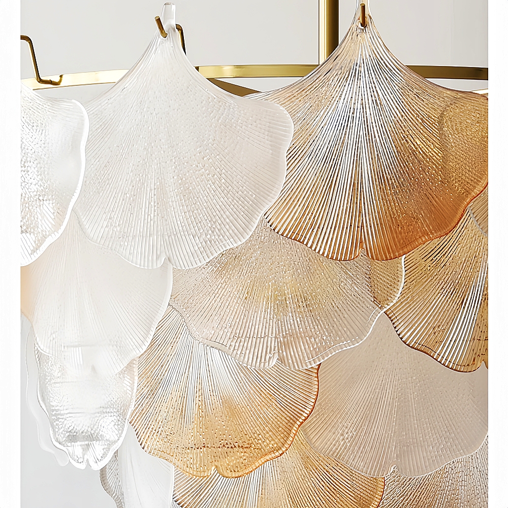 French Ginkgo Leaf Creative Ceiling Lamp Shell Glass Living Room Chandelier
