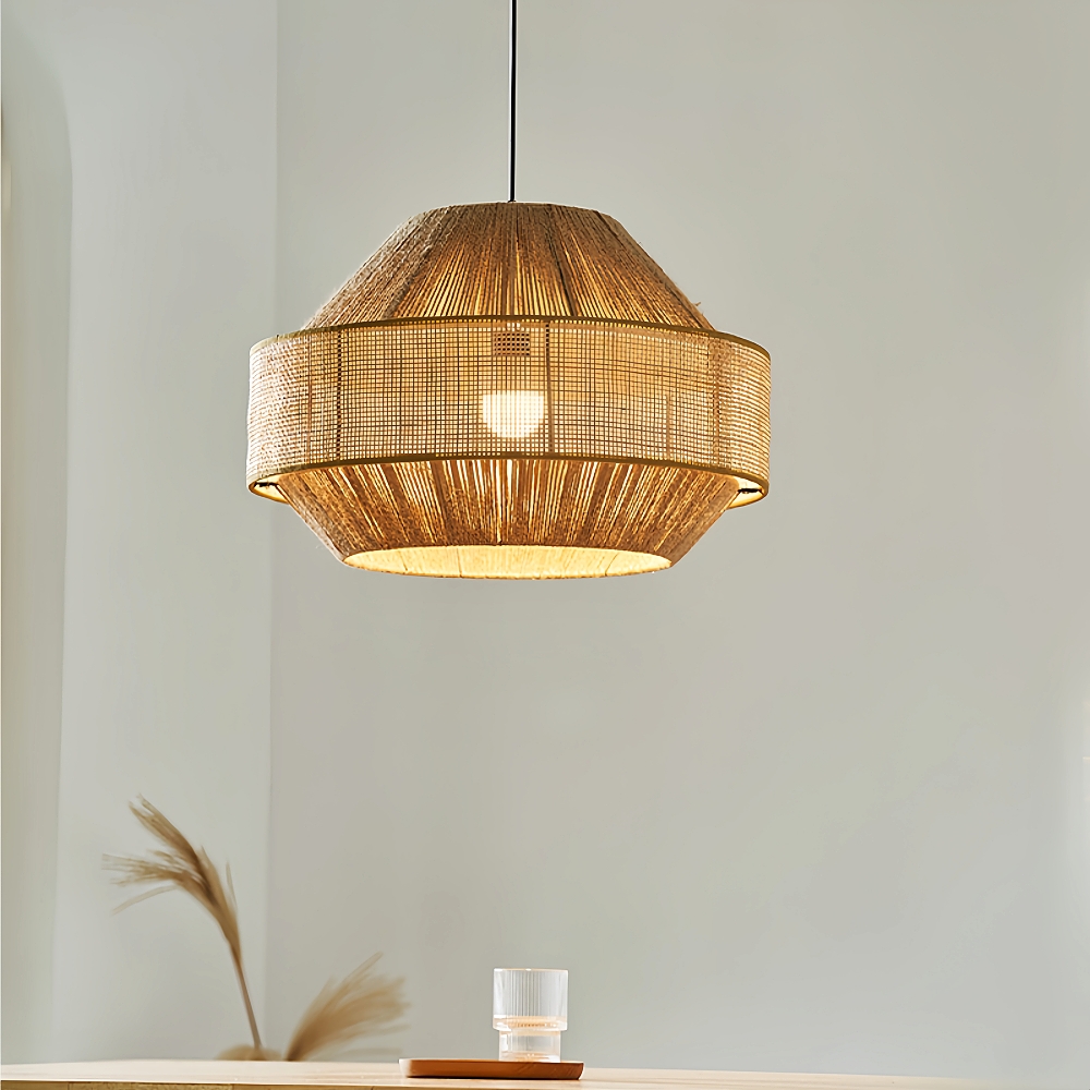Japanese Wabi Sabi Style Retro Hemp Rope Rattan Woven Pendant Light
