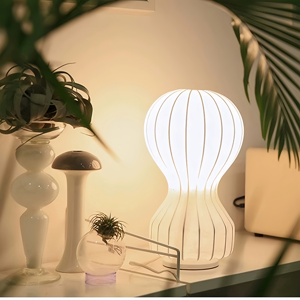 Japanese Wabi Sabi Style Minimalist Silk Table Lamp Hot Air Balloon Shaped Bedside Lamp
