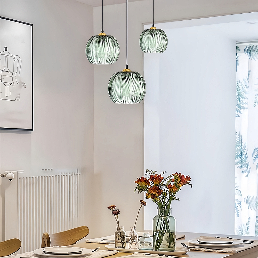 Creative Artistic Green Leaf Patterned Glass Pendant Light 