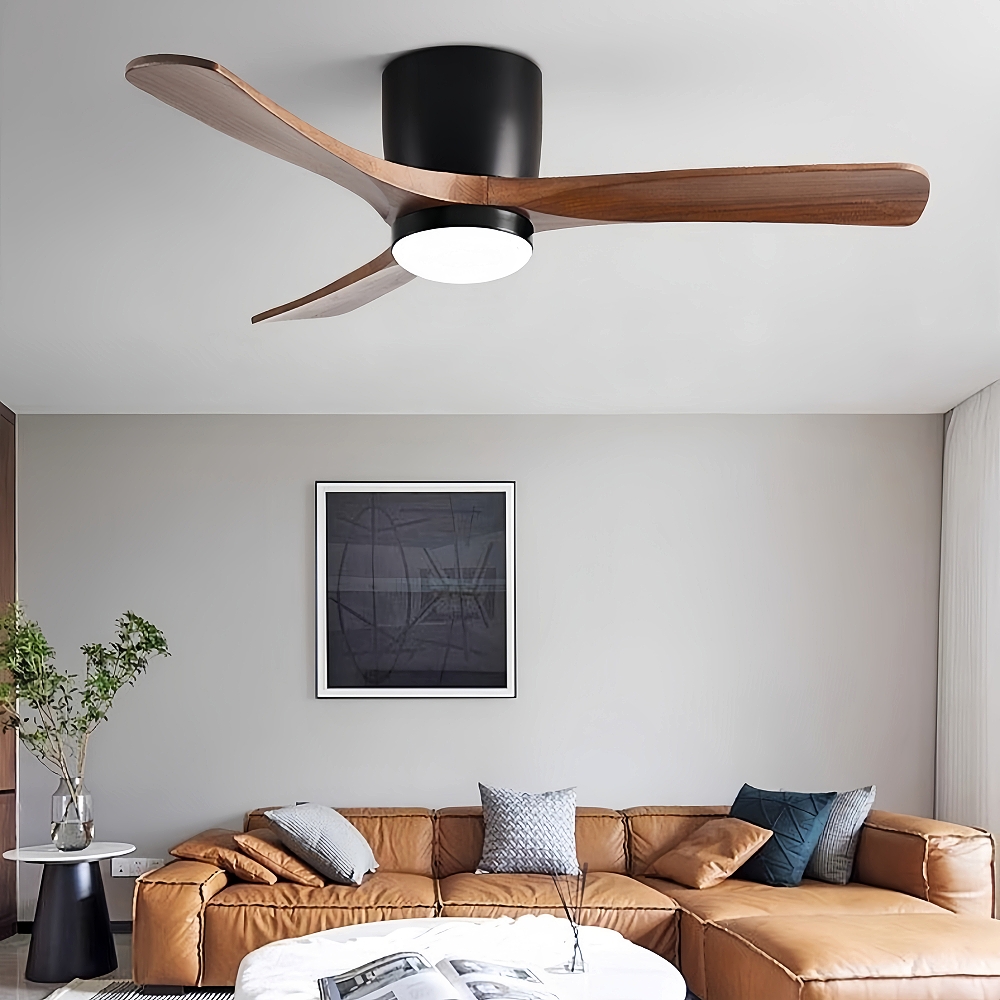 Nordic Style Solid Wood Ceiling Fan Light Variable Frequency Adjustable Speed Living Room Light