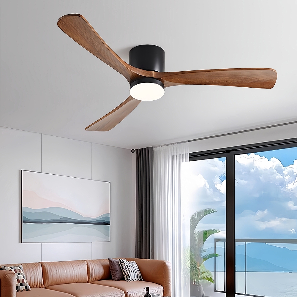 Nordic Style Solid Wood Ceiling Fan Light Variable Frequency Adjustable Speed Living Room Light