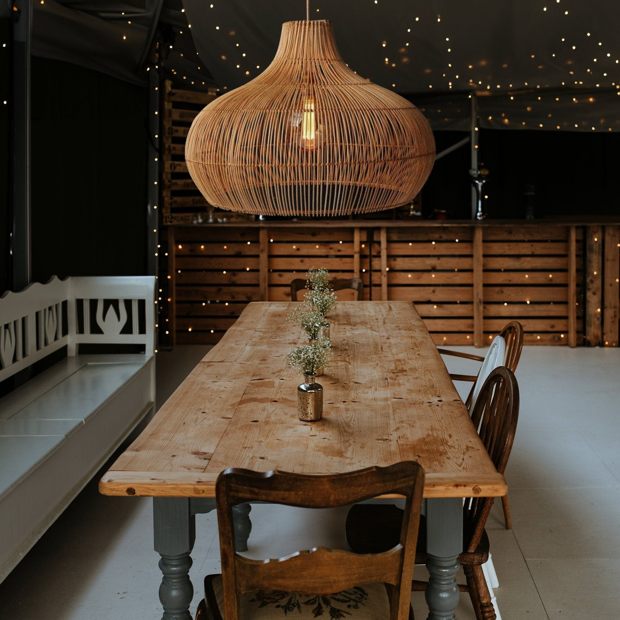 Black Rattan Pendant Light for Kitchen Island & Dining Room