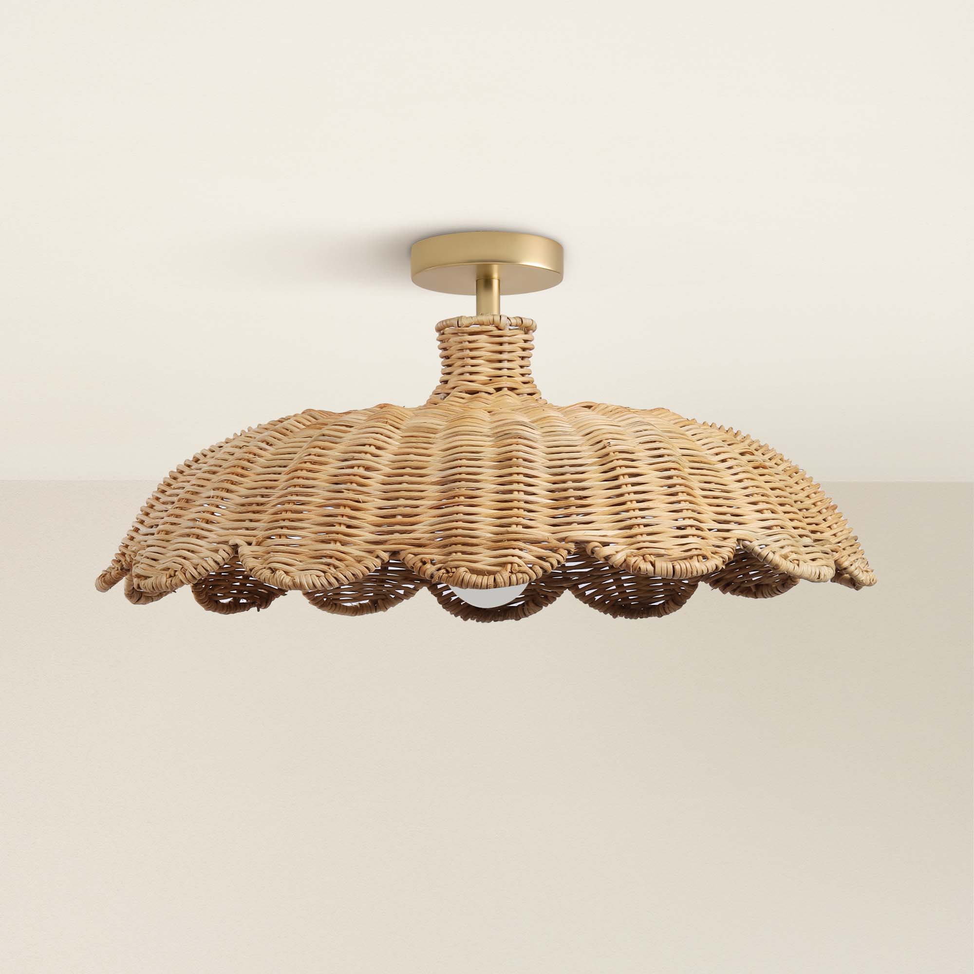 Boho Rattan Flush Mount Ceiling Light for Bedroom Hallway