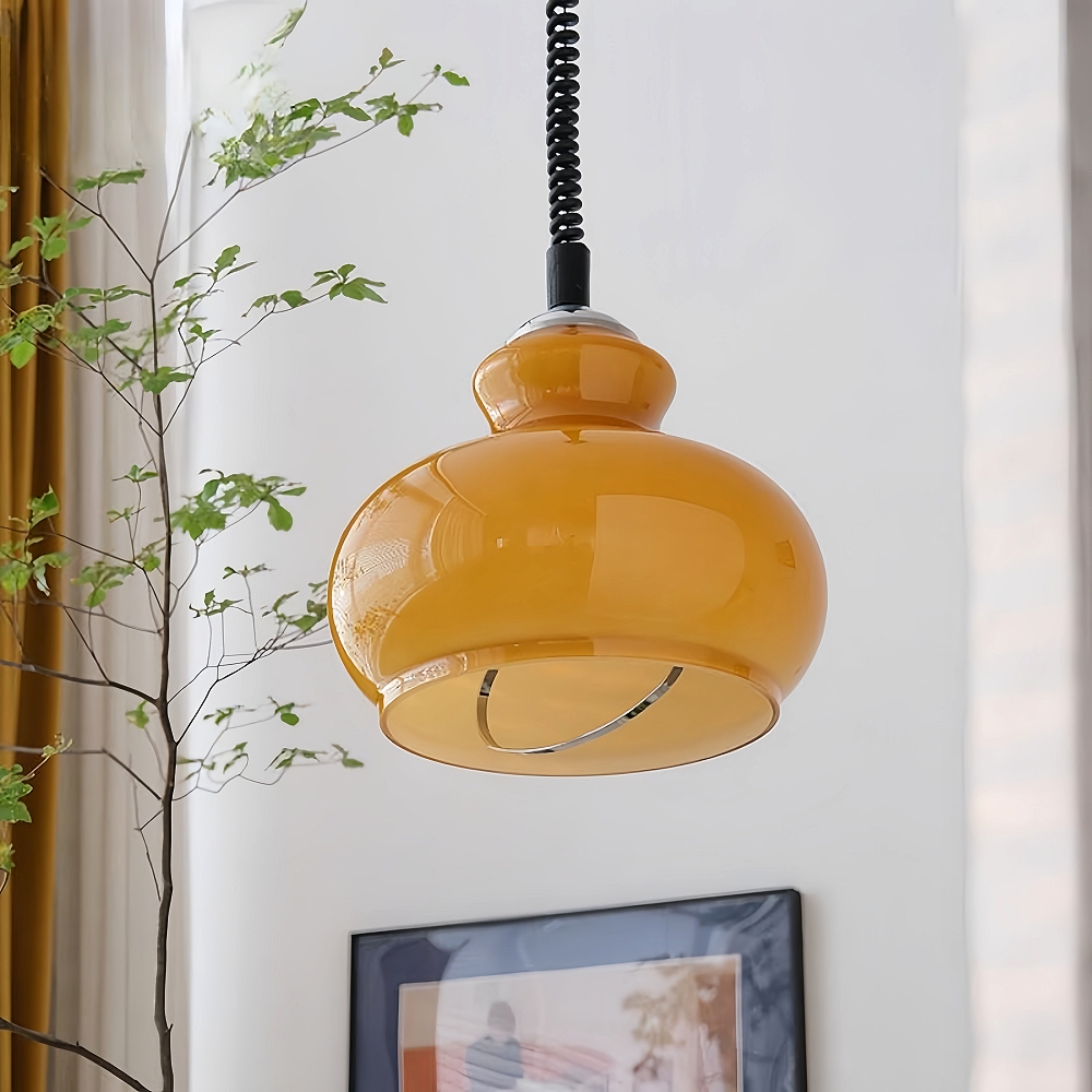 French Retro Cream Style Gourd Shaped Glass Art Pendant Light