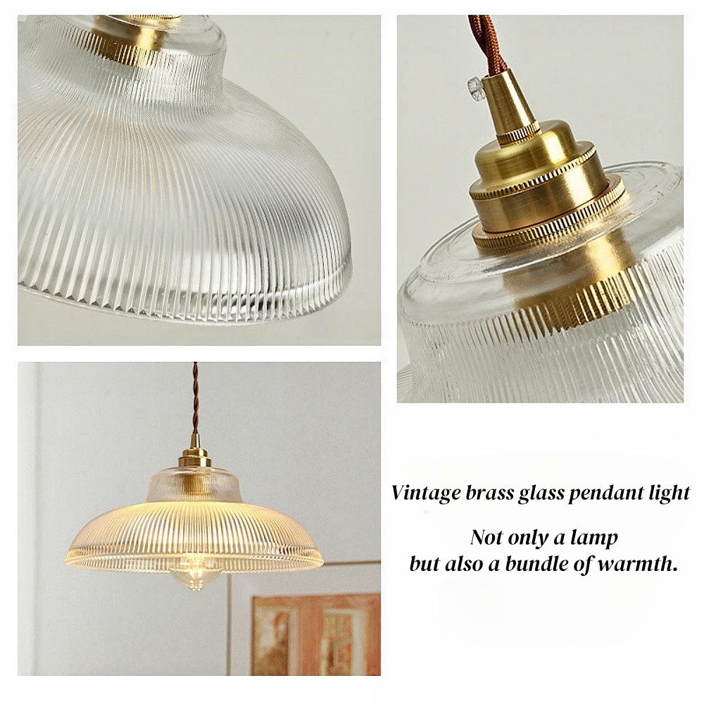 Japanese Retro Brass Glass Green Transparent Pendant Light