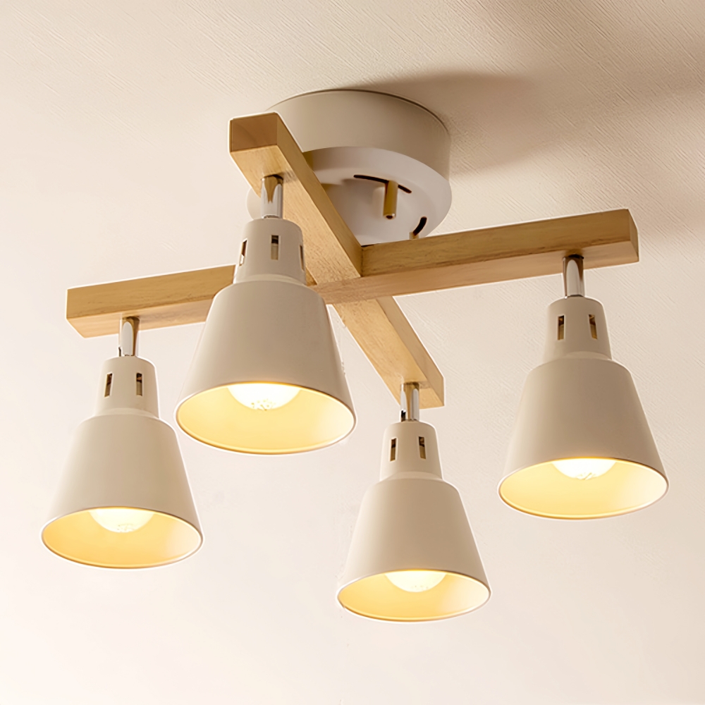 Japanese Style Solid Wood Track Multi Head Ceiling Light