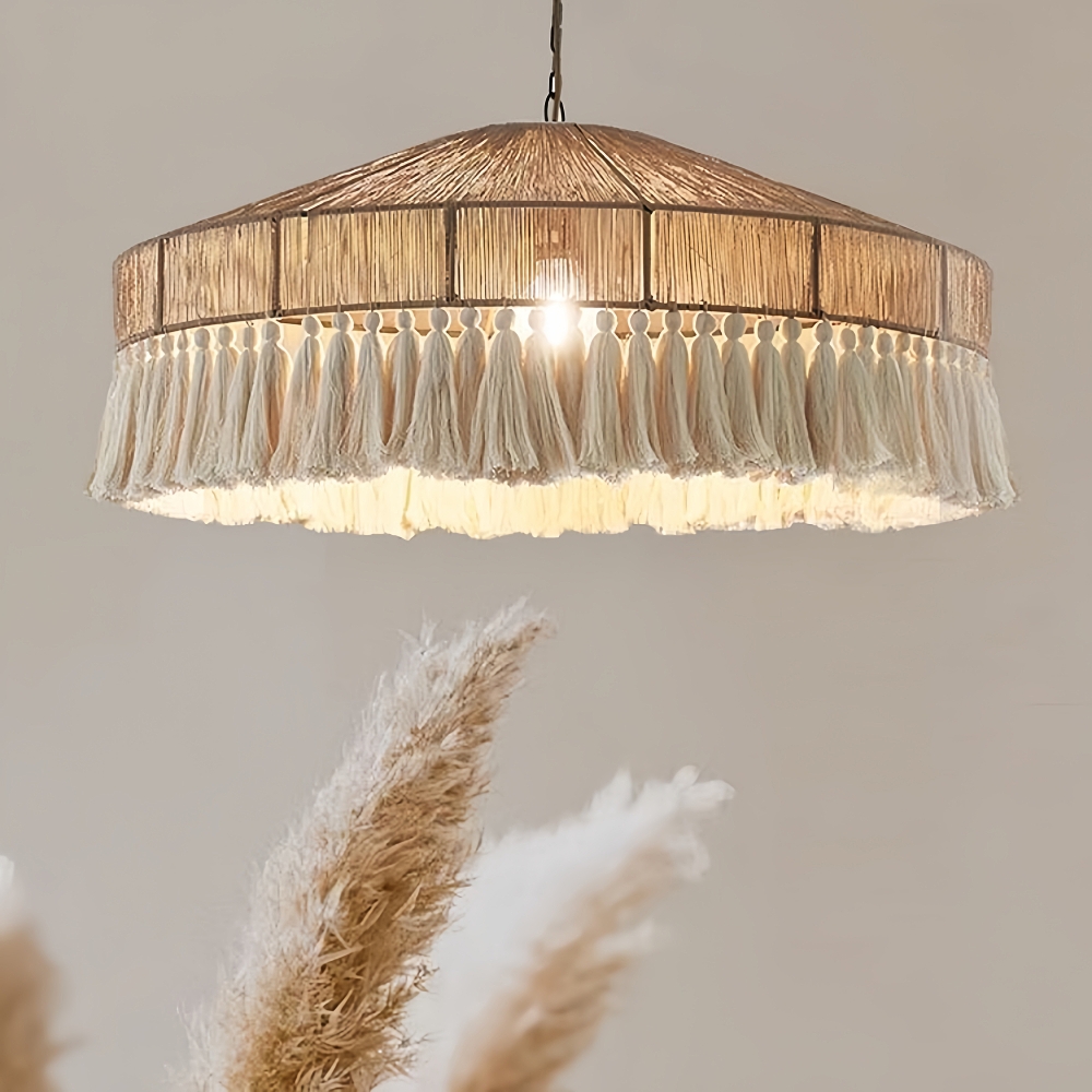  Bohemian Retro Hemp Rope Tassel Pendant Light Creative Bedroom Master Light