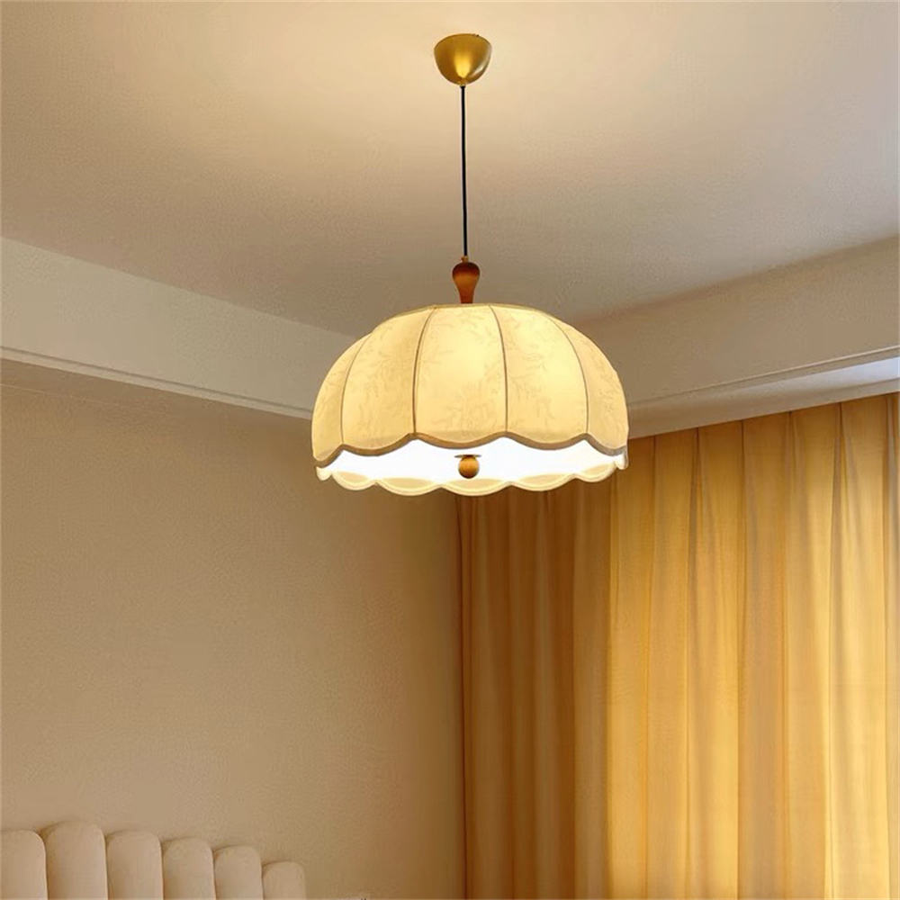 French Retro Patterned Fabric Bedroom Pendant Light