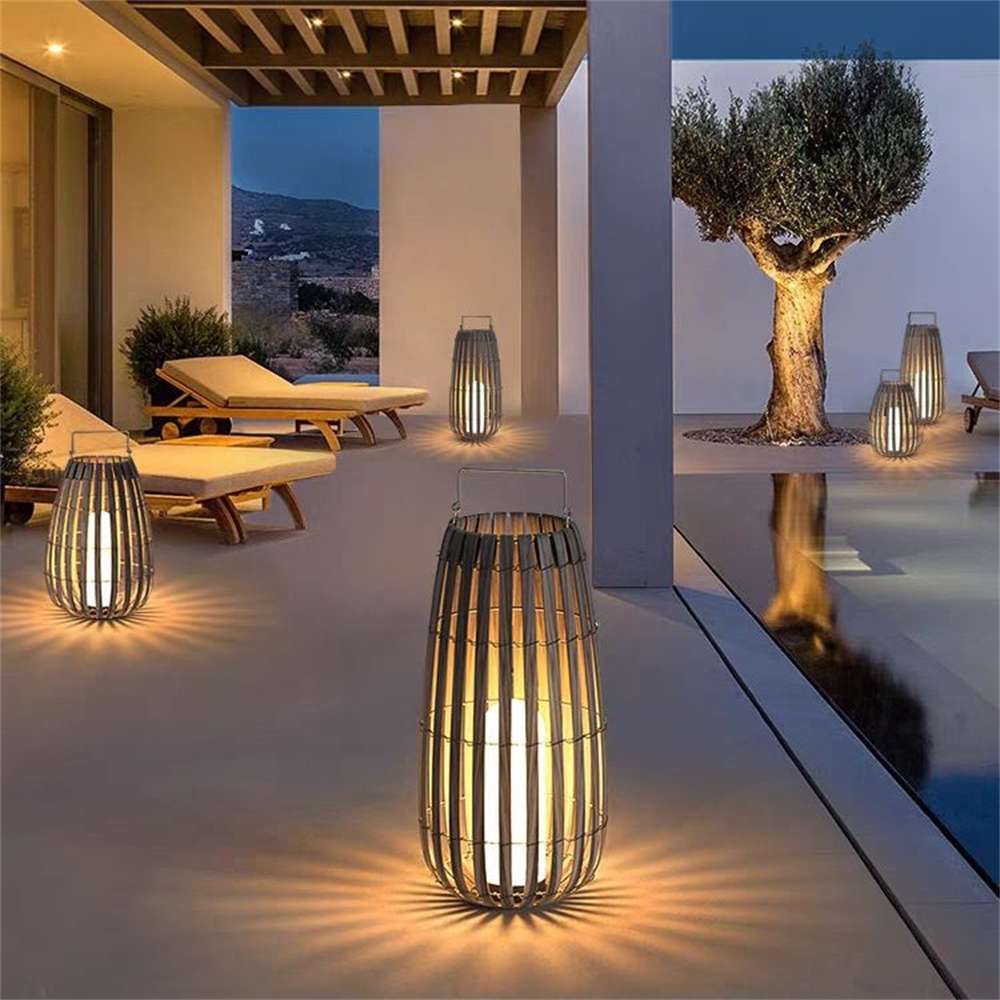 Outdoor Rattan Villa Garden Lawn Light Balcony Floor Lamp