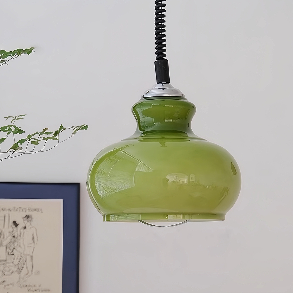 French Retro Cream Style Gourd Shaped Glass Art Pendant Light