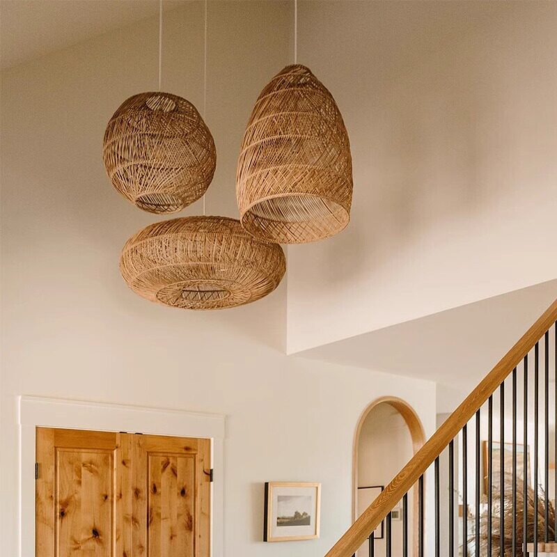 Boho Island Rattan Pendant Light Wicker Chandelier Hanging Lamp Shade