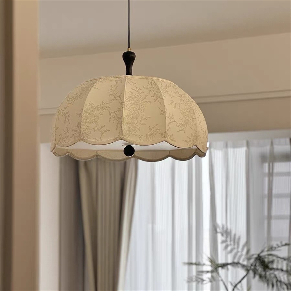French Retro Patterned Fabric Bedroom Pendant Light