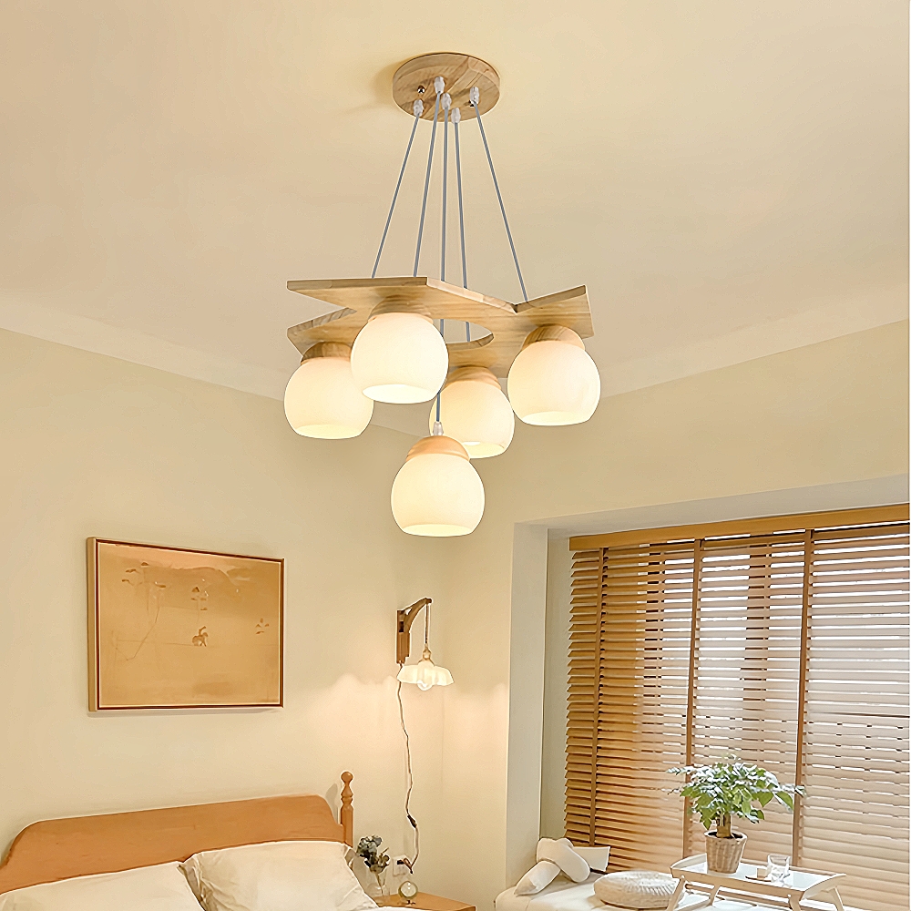 Nordic Creative Personalized Solid Wood Windmill Shaped Pendant Light