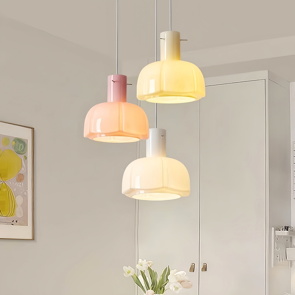 French Cream Style Glass Flower Bud Bedroom Bedside Pendent Light