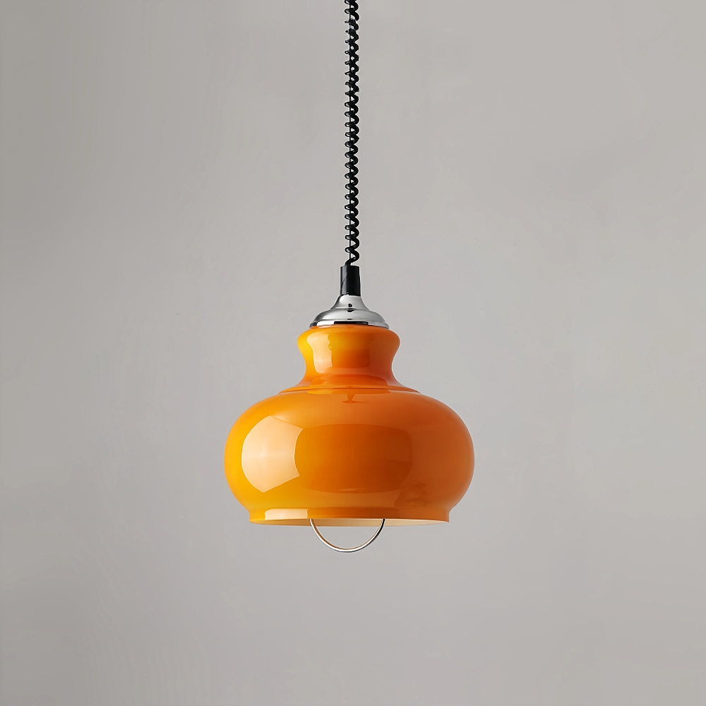 French Retro Cream Style Gourd Shaped Glass Art Pendant Light