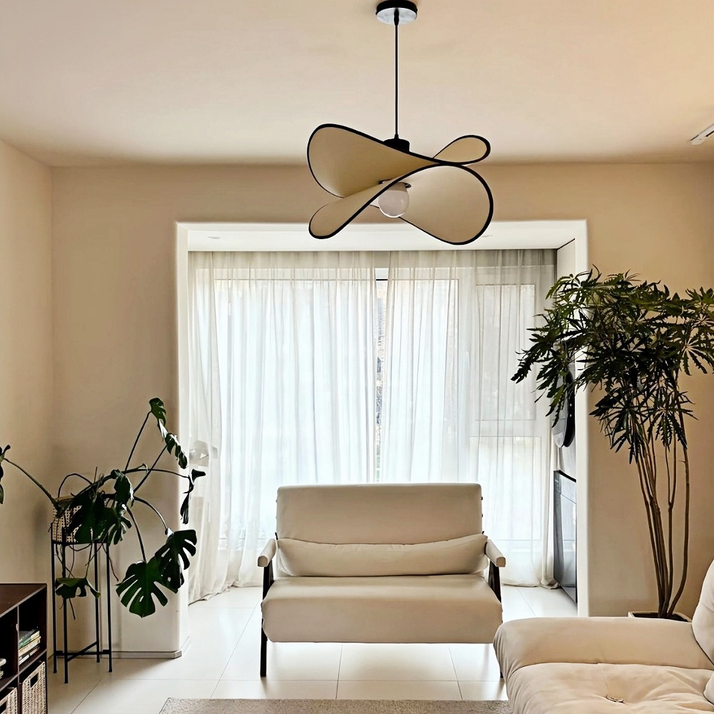 Japanese Wabi Sabi Style Bedroom Creative Potato Chip Shaped Fabric Pendant Light