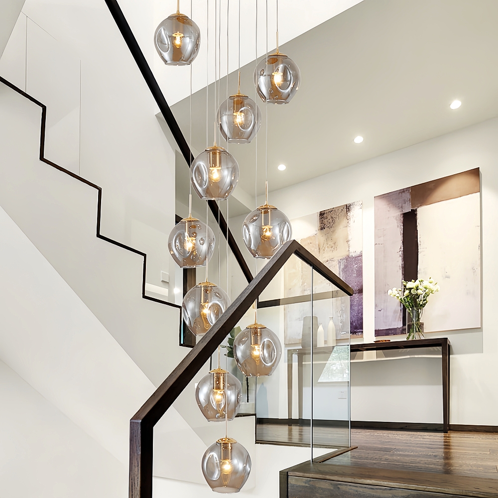 Nordic Modern Minimalist Staircase Duplex Villa Glass Meteor Pendant Light