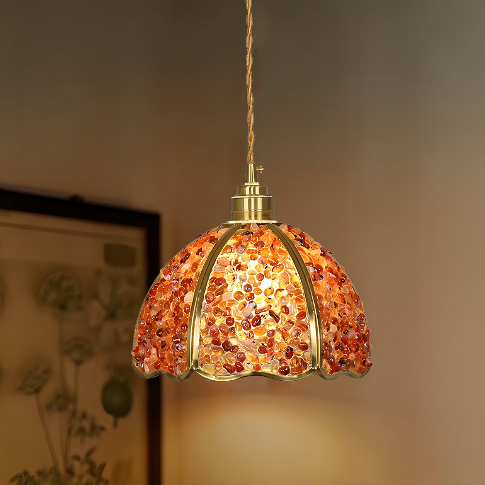 American Style Copper Natural Crystal Chandelier Hallway Foyer Balcony Pendant Light