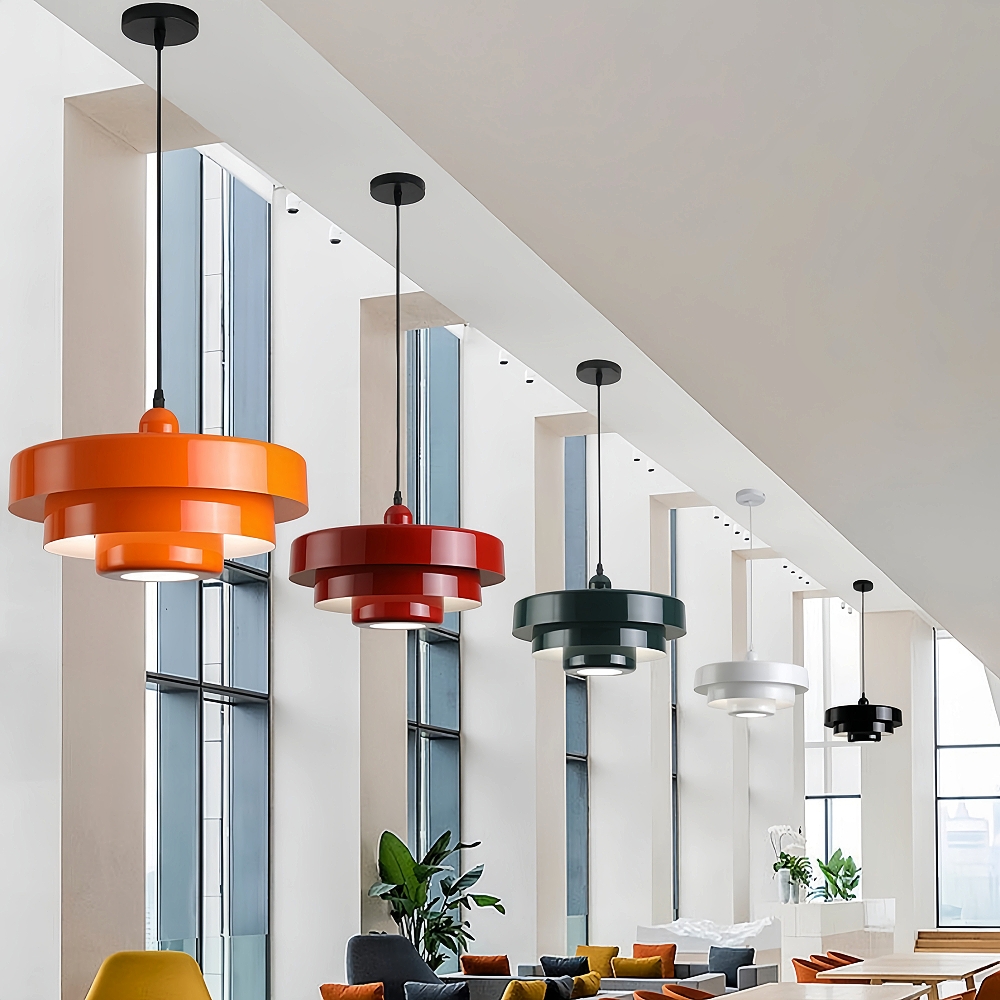 Classic Orange Metal Pendant Light Mid-Century Modern Green Bauhaus Mini Chandelier