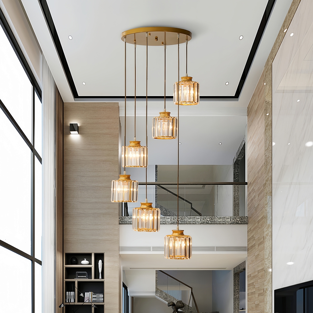 Modern Minimalist LED Crystal Chandelier Creative Duplex Staircase Villa Living Room Lighting Fixtures