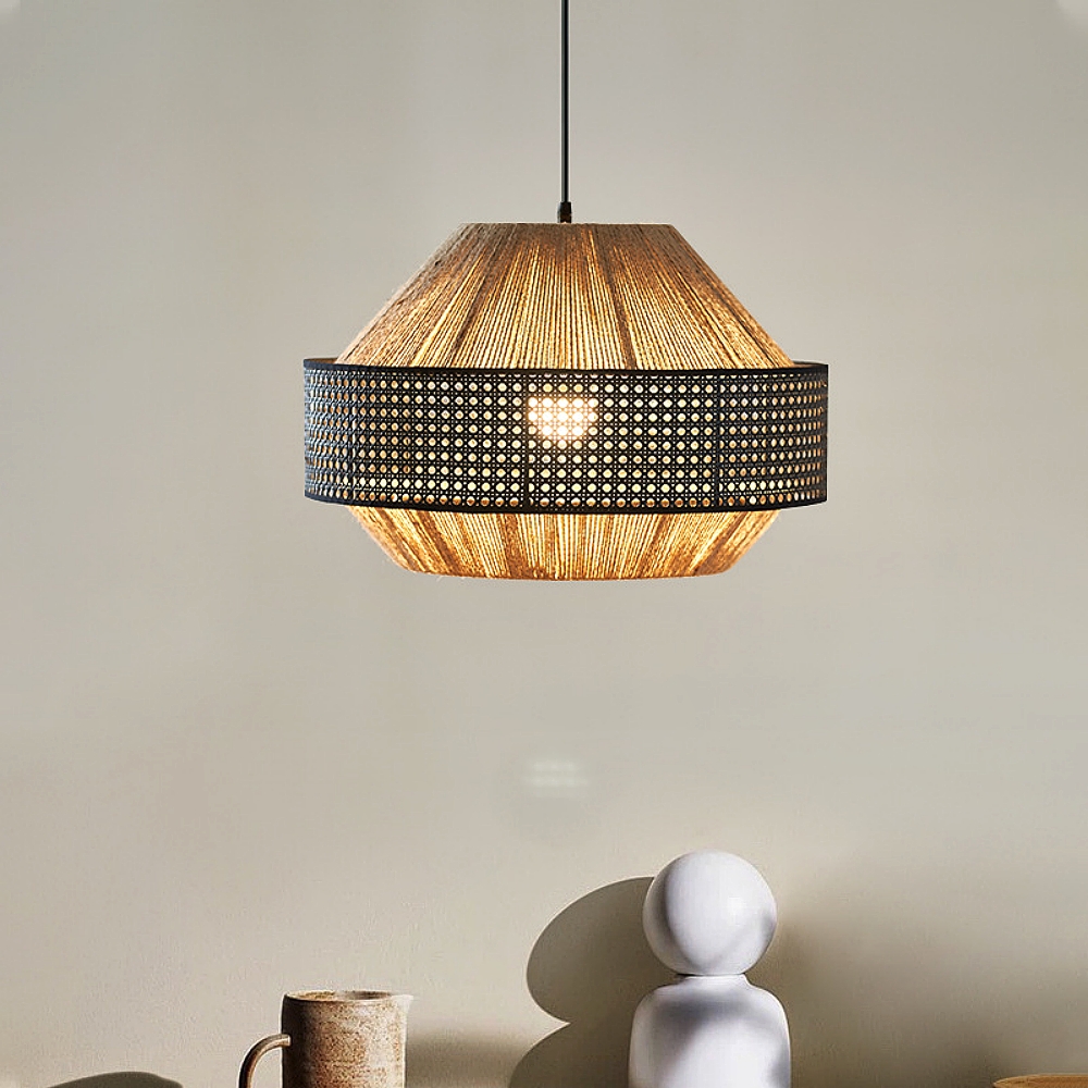 Japanese Wabi Sabi Style Retro Hemp Rope Rattan Woven Pendant Light