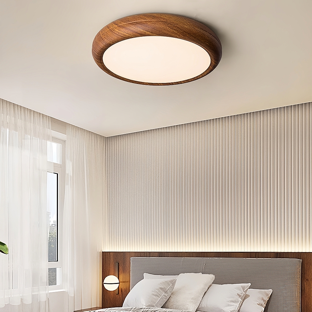 Nordic LED Round Walnut Bedroom Ceiling Lamp