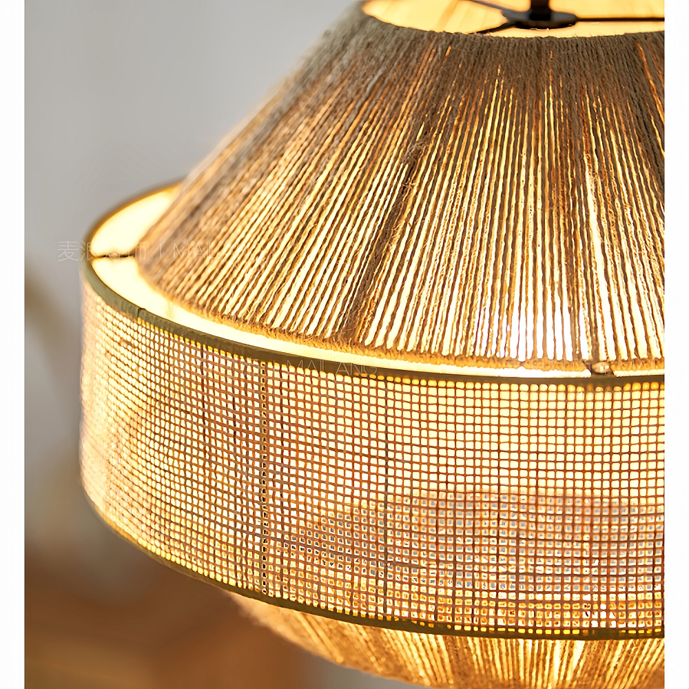 Japanese Wabi Sabi Style Retro Hemp Rope Rattan Woven Pendant Light