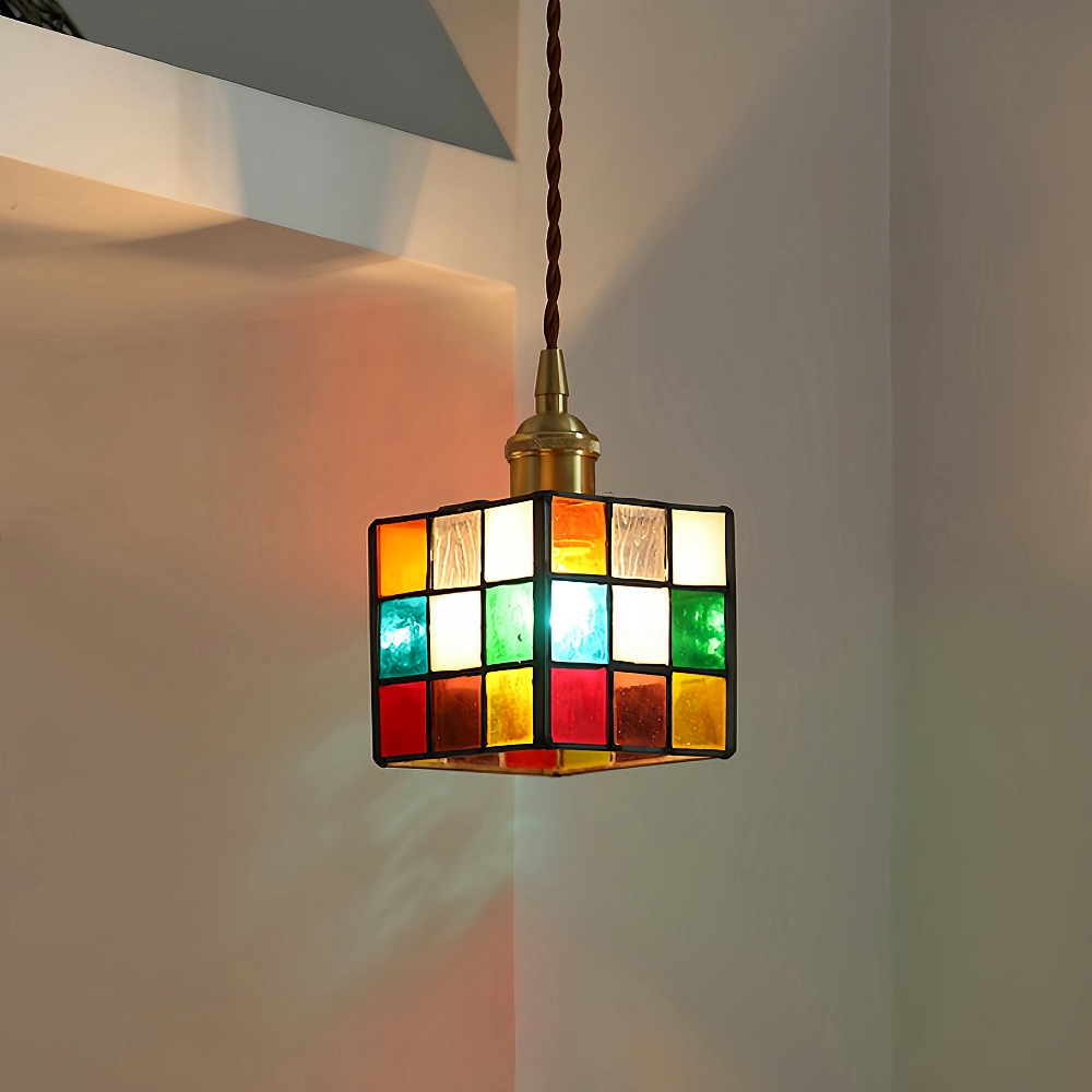 Nordic Creative Rubik’s Cube Small Glass Chandelier For Kitchen Island