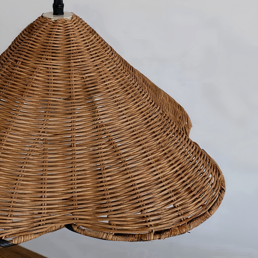 Wabi Sabi style rattan woven retro rolled edge pendant light