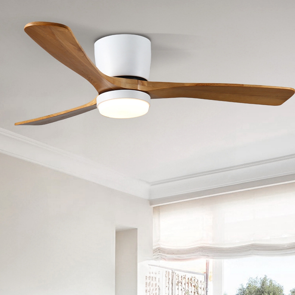 Nordic Style Solid Wood Ceiling Fan Light Variable Frequency Adjustable Speed Living Room Light