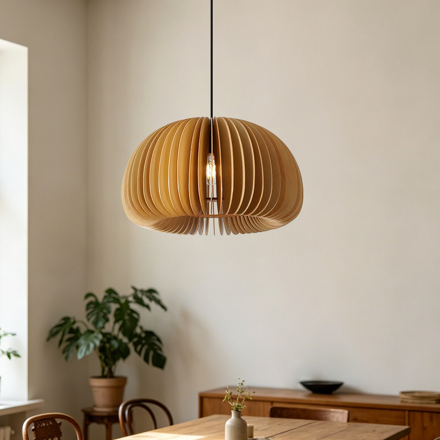 Restaurant Lamps Nordic Solid Wooden Pendant Light Pumpkin Chandelier
