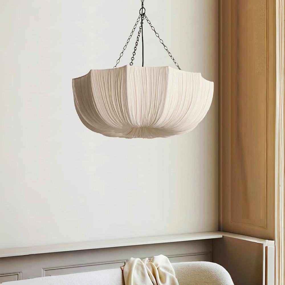 Japanese Retro Wabi-Sabi Style Fabric Pendant Light Living Room Bedroom Lighting Fixtures